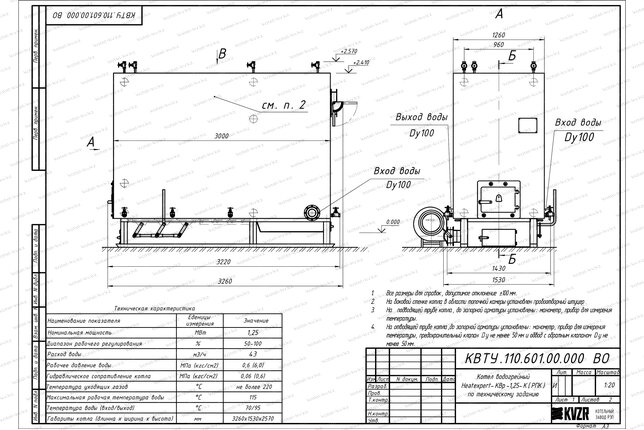 Котел КВм 1.25 с РПК чертеж