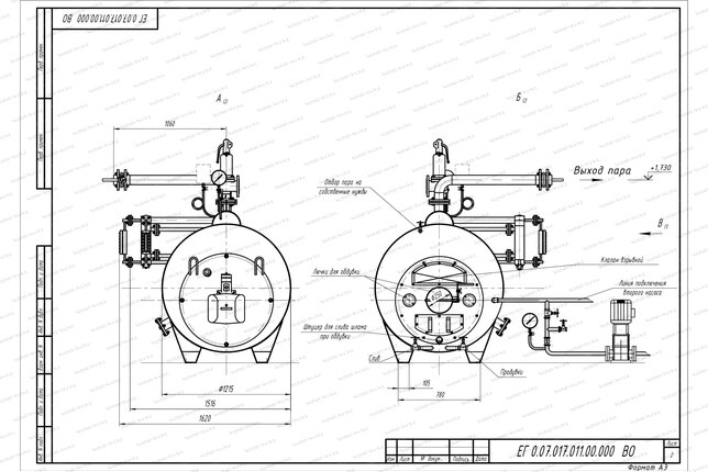 Схема парогенератора 700 кг 130 С на газу